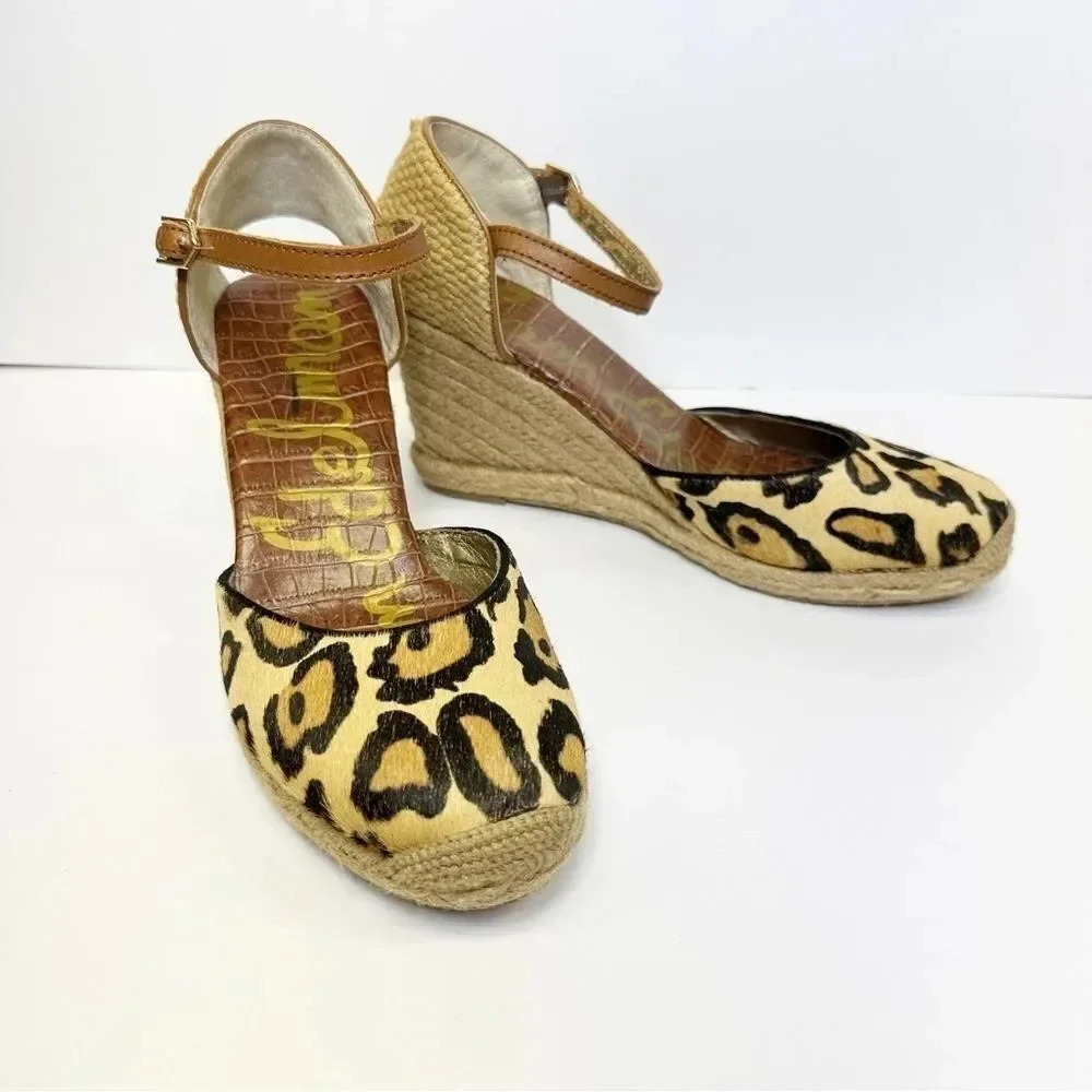 Sam Edelman Harmony Leopard Print Calf Hair Espadrille Wedges Size‎ 9